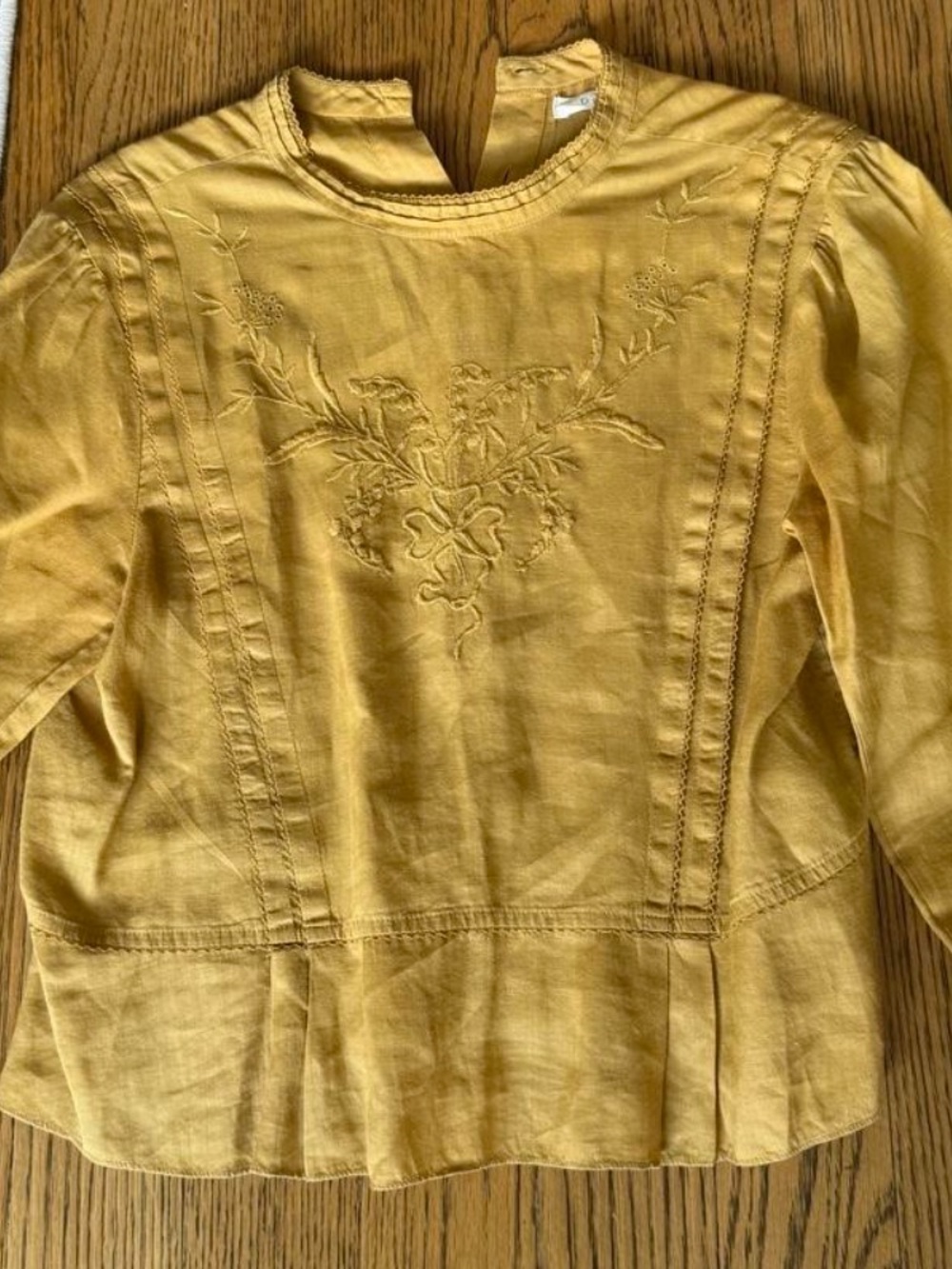 Doen Chartreuse Blouse With Floral Embroidery Small